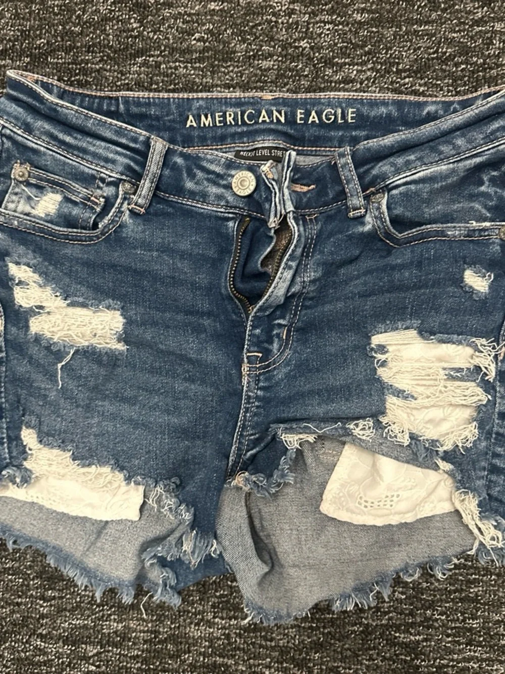 American Eagle Outfitters Ripped Dark Blue Denim Shorts